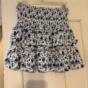 blue and white mini skirt with built in shorts